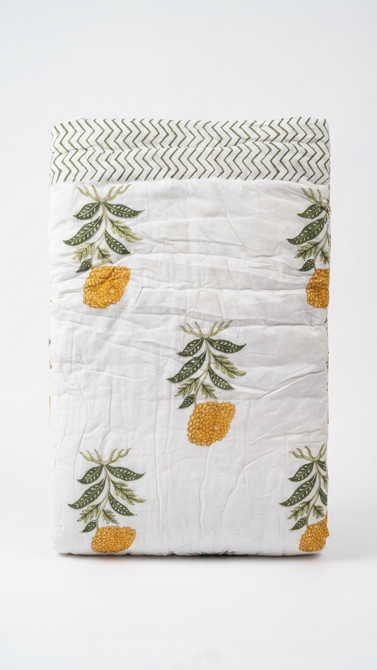 Stuti Citrus Bloom Cotton Comforter – Lightweight Floral All-Season Quilt