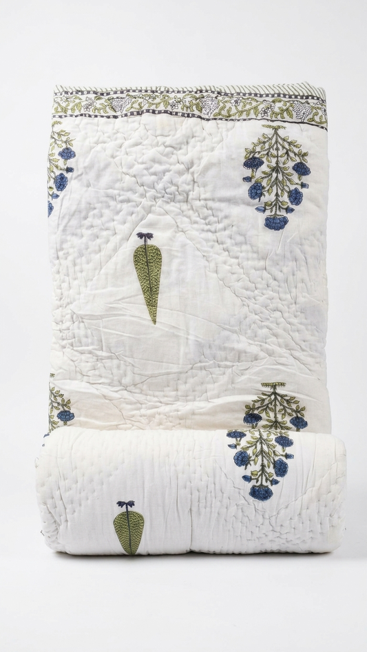 Stuti White Blue Comforter for Double Bed – Lightweight & Soft