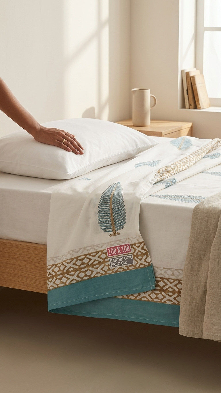 Stuti Blue & White Percale Cotton Bedsheet – Stylish & Breathable