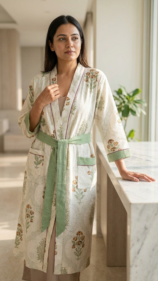 Ivory Grid Waffle Bathrobe