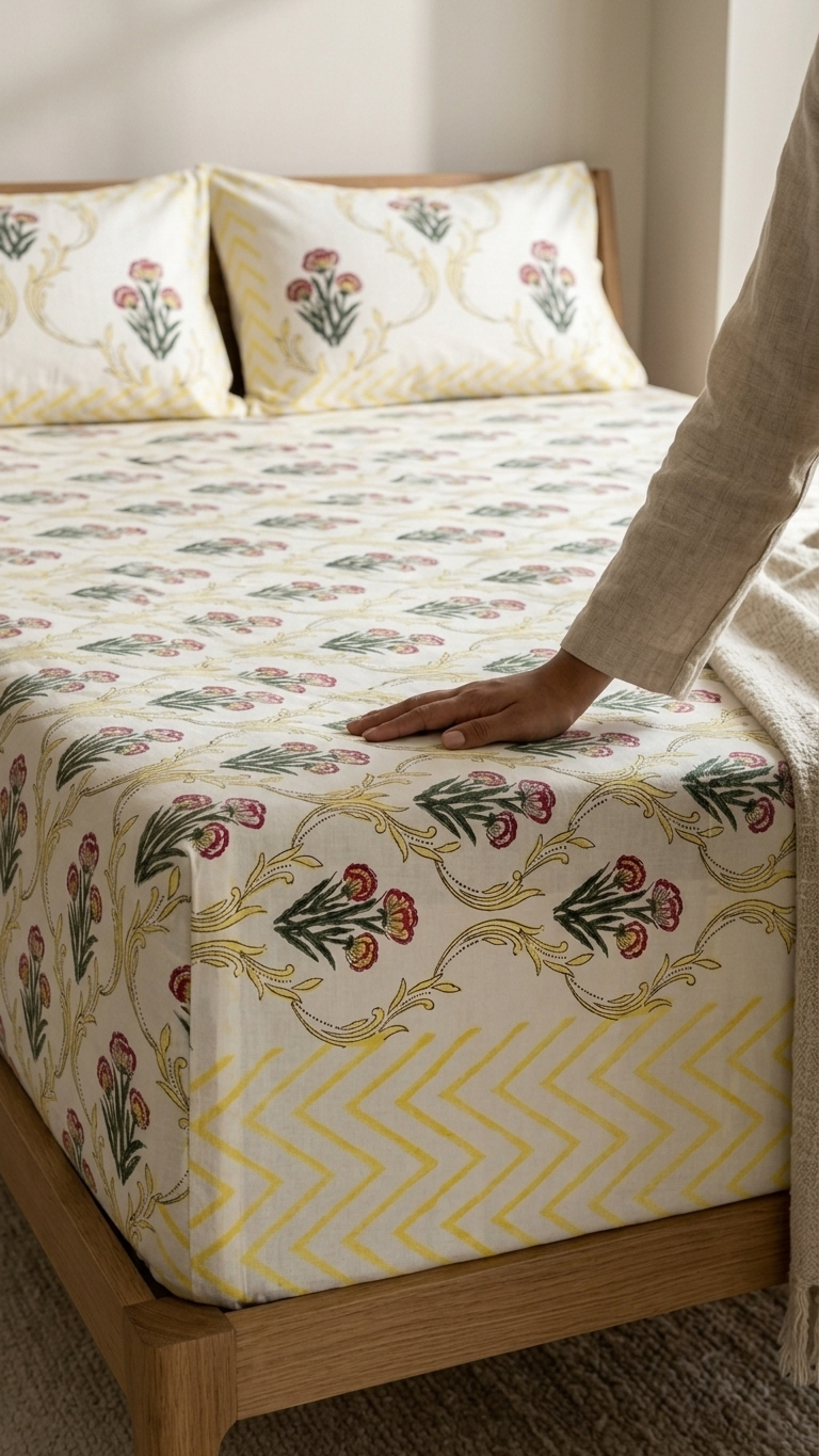 Yellow & White Cotton Percale Bedsheet – Soft & Breathable