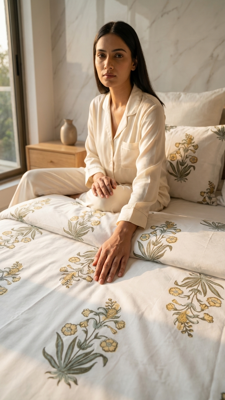 Stuti White & Yellow Floral Percale Cotton Bedsheet – Elegant & Breathable