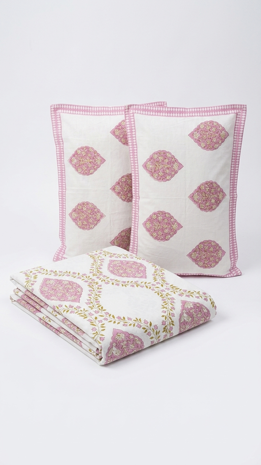 Blush Mughal Buta Cotton Bedsheet Set