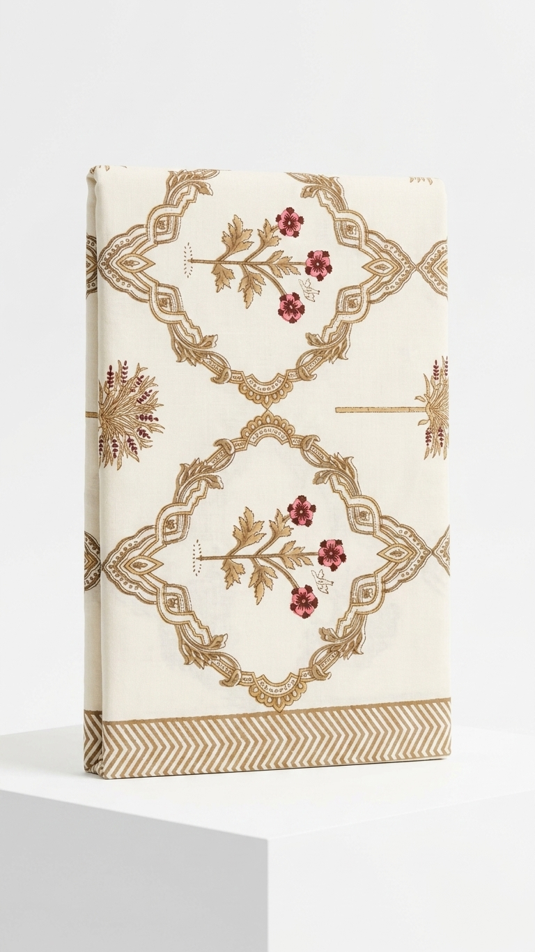 Ivory & Beige Floral Medallion Print Cotton Bedsheet Set