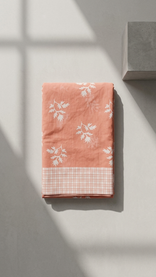 Peach Floral Print Cotton Saree