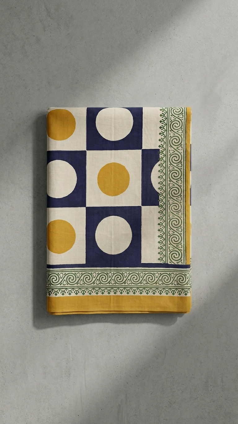 Sunlit Ivory Handblock Print Mul Cotton Saree