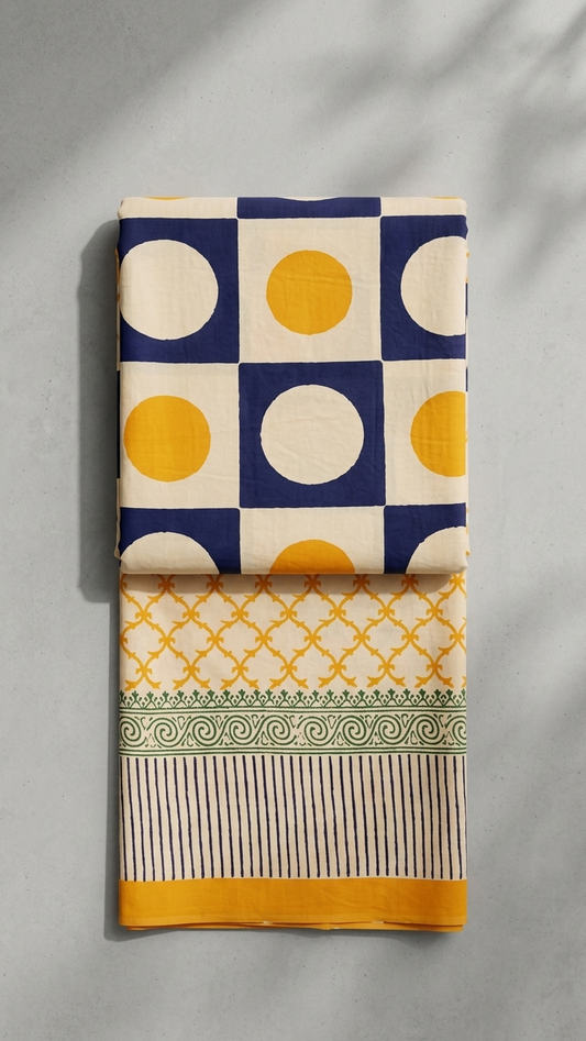 Sunlit Ivory Handblock Print Mul Cotton Saree