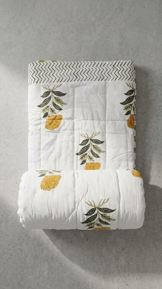 Stuti Citrus Bloom Cotton Comforter – Lightweight Floral All-Season Quilt