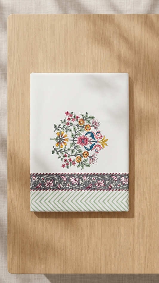 Stuti White Floral Percale Cotton Bedsheet – Crisp & Breathable