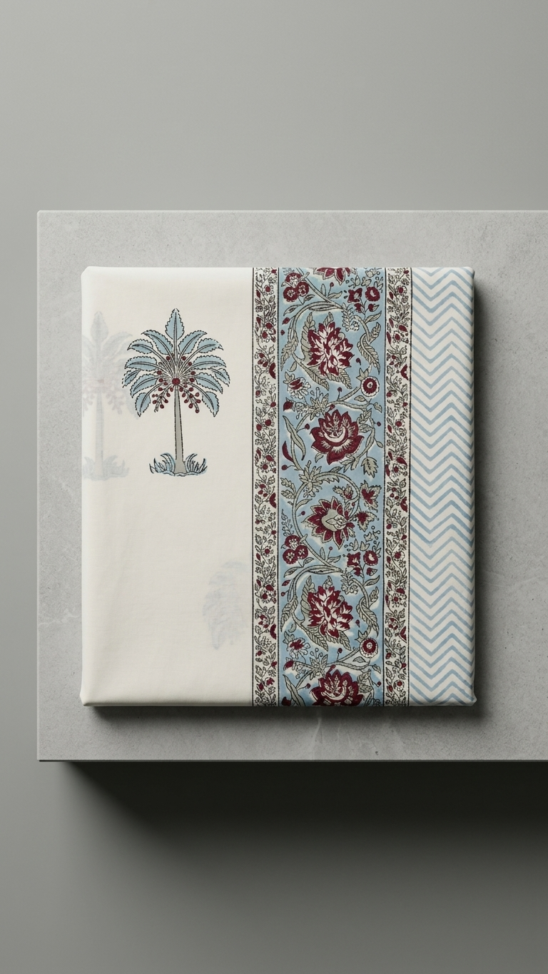 Stuti White & Blue Double Bed Bedsheet – Smooth & Cool