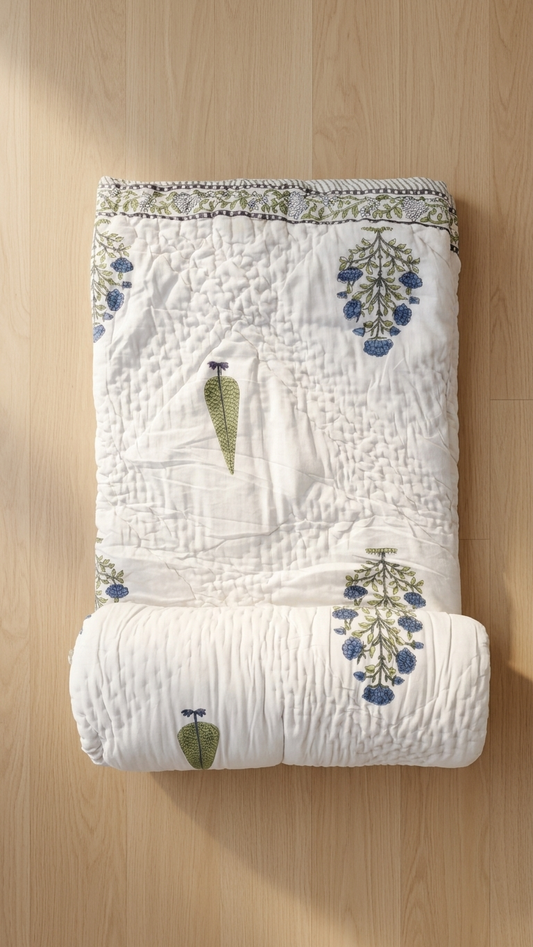 Stuti White Blue Comforter for Double Bed – Lightweight & Soft