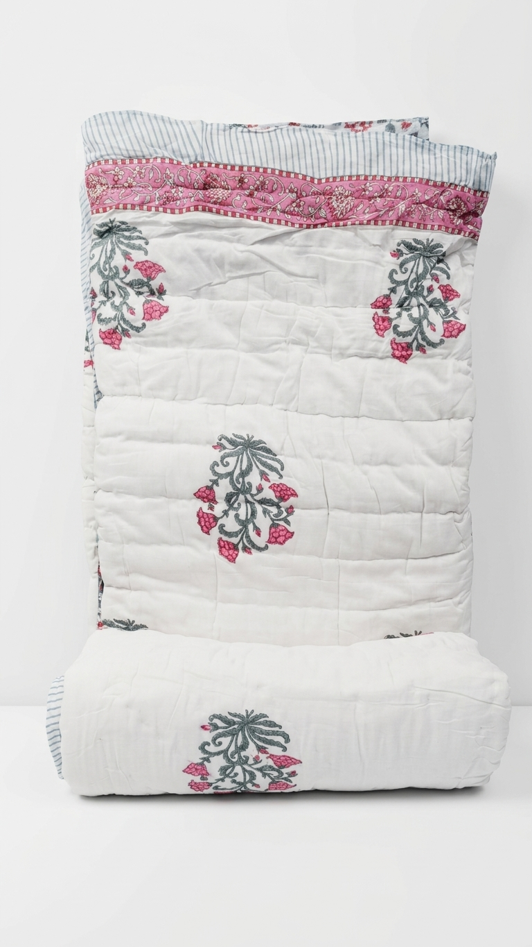 Stuti Blossom Dream Floral Quilt – Soft Cotton Lightweight Comforter for All Seasons