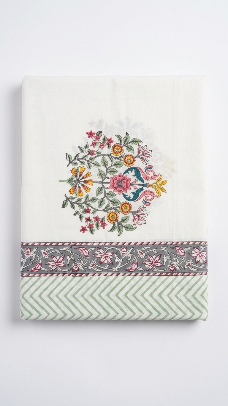 Stuti White Floral Percale Cotton Bedsheet – Crisp & Breathable