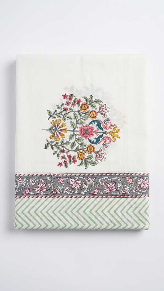 Stuti White Floral Percale Cotton Bedsheet – Crisp & Breathable