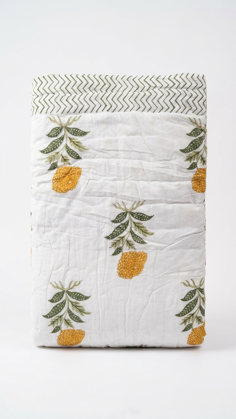 Stuti Citrus Bloom Cotton Comforter – Lightweight Floral All-Season Quilt