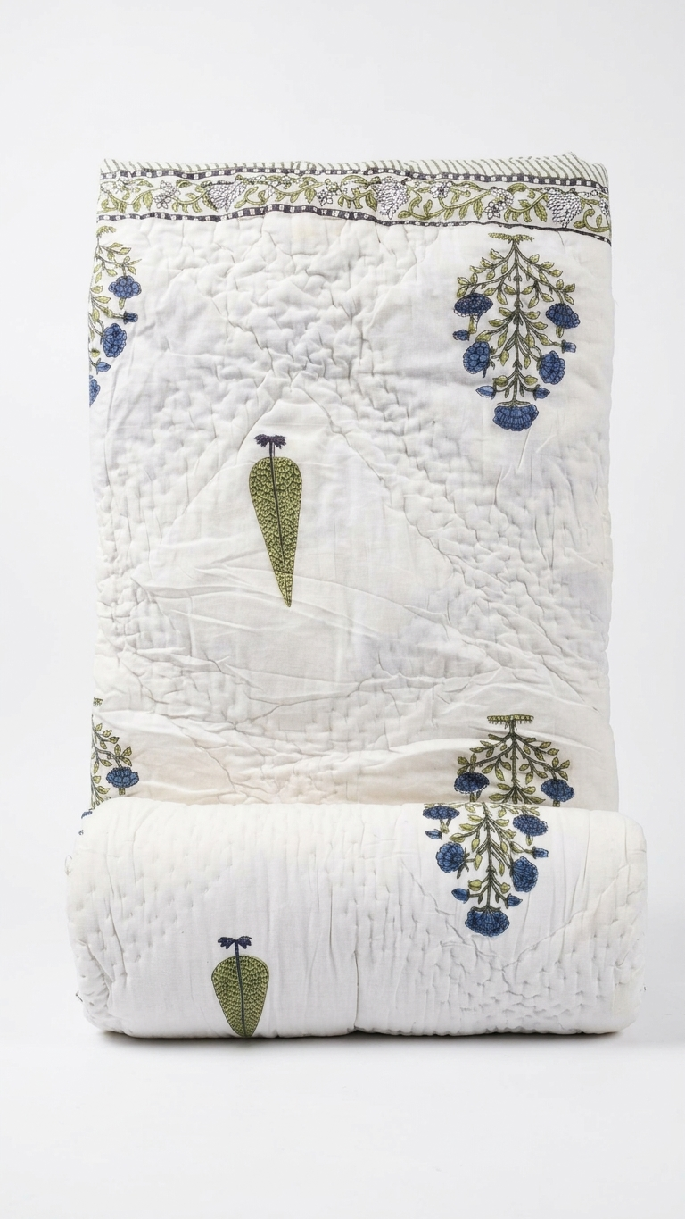 Stuti White Blue Comforter for Double Bed – Lightweight & Soft