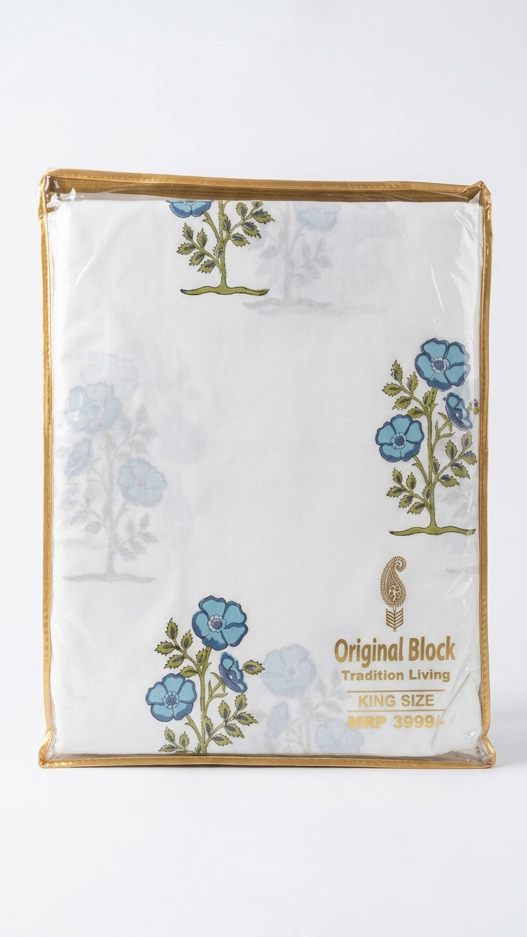 White & Blue Percale Cotton Bedsheet – Crisp & Breathable