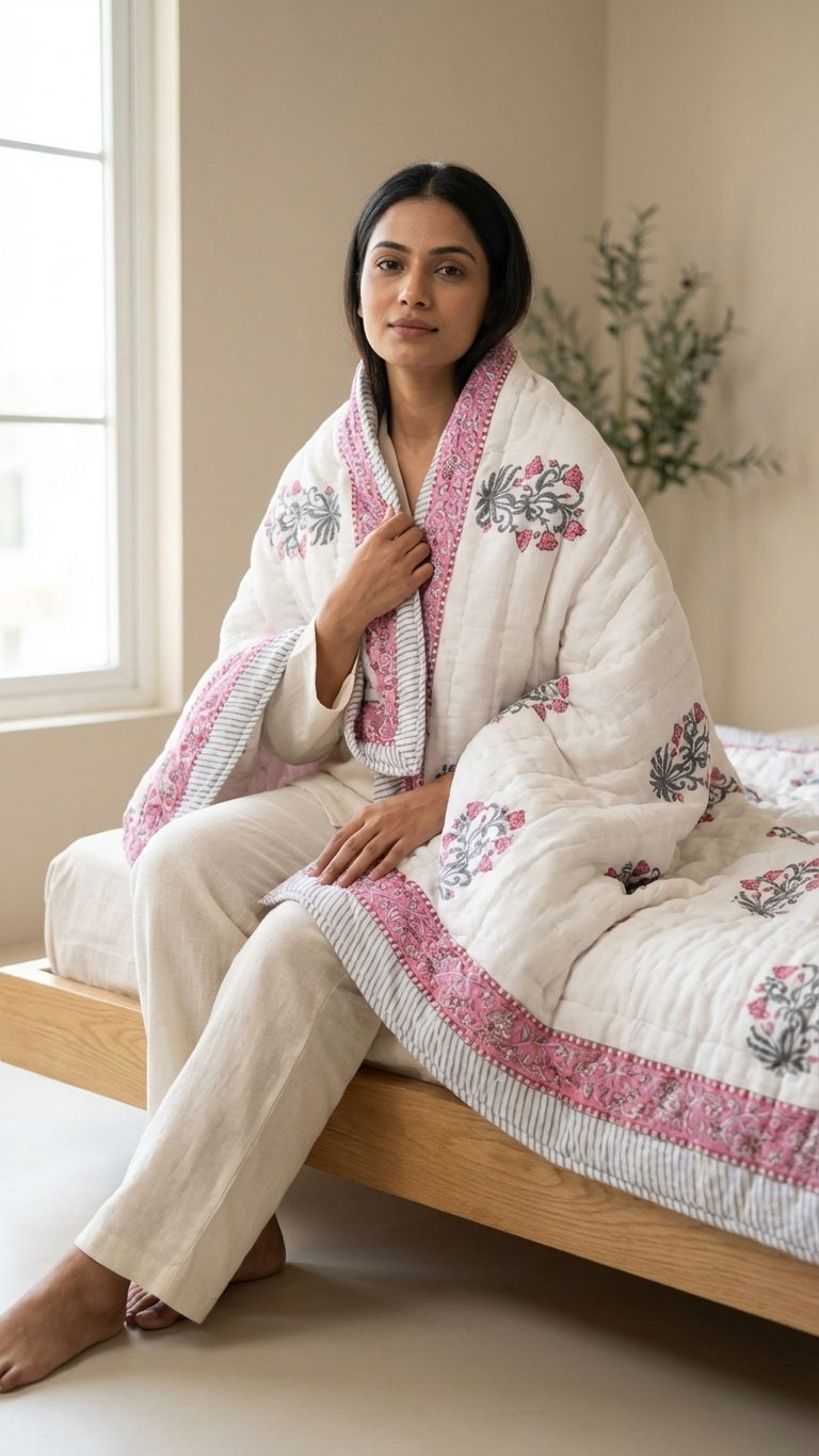 Stuti Blossom Dream Floral Quilt – Soft Cotton Lightweight Comforter for All Seasons