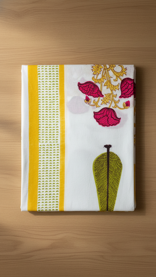 Pure Grace White Handblock Bedsheet