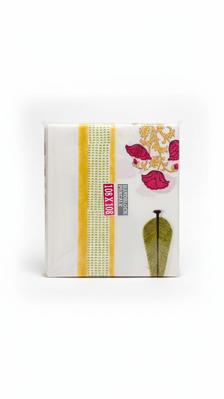 Pure Grace White Handblock Bedsheet