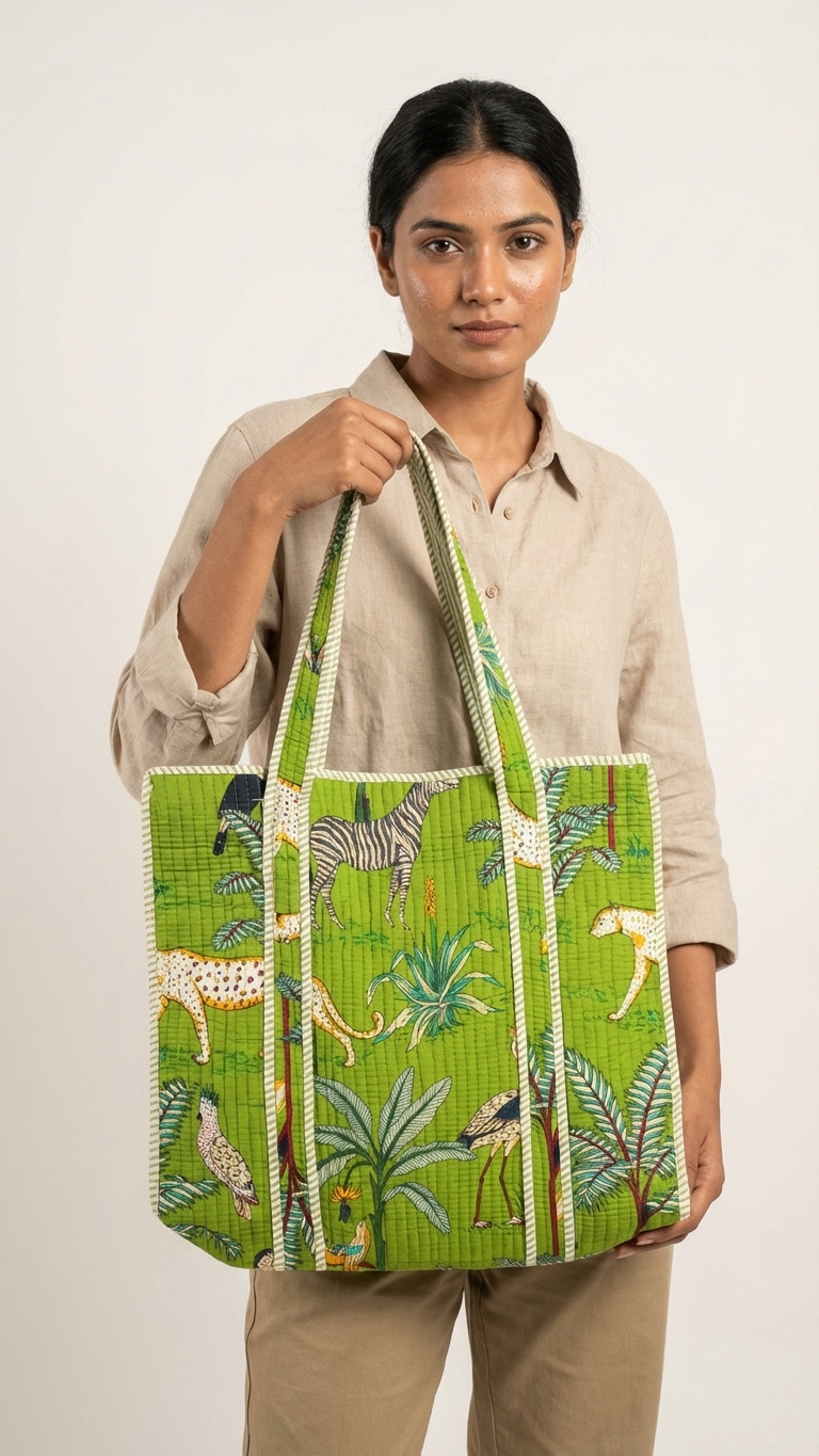 Green Garden Handblock Bag