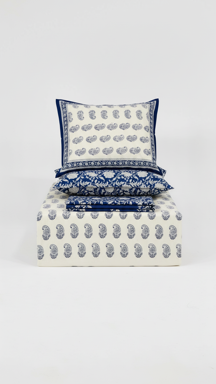 White Serenity Printed Bedsheet