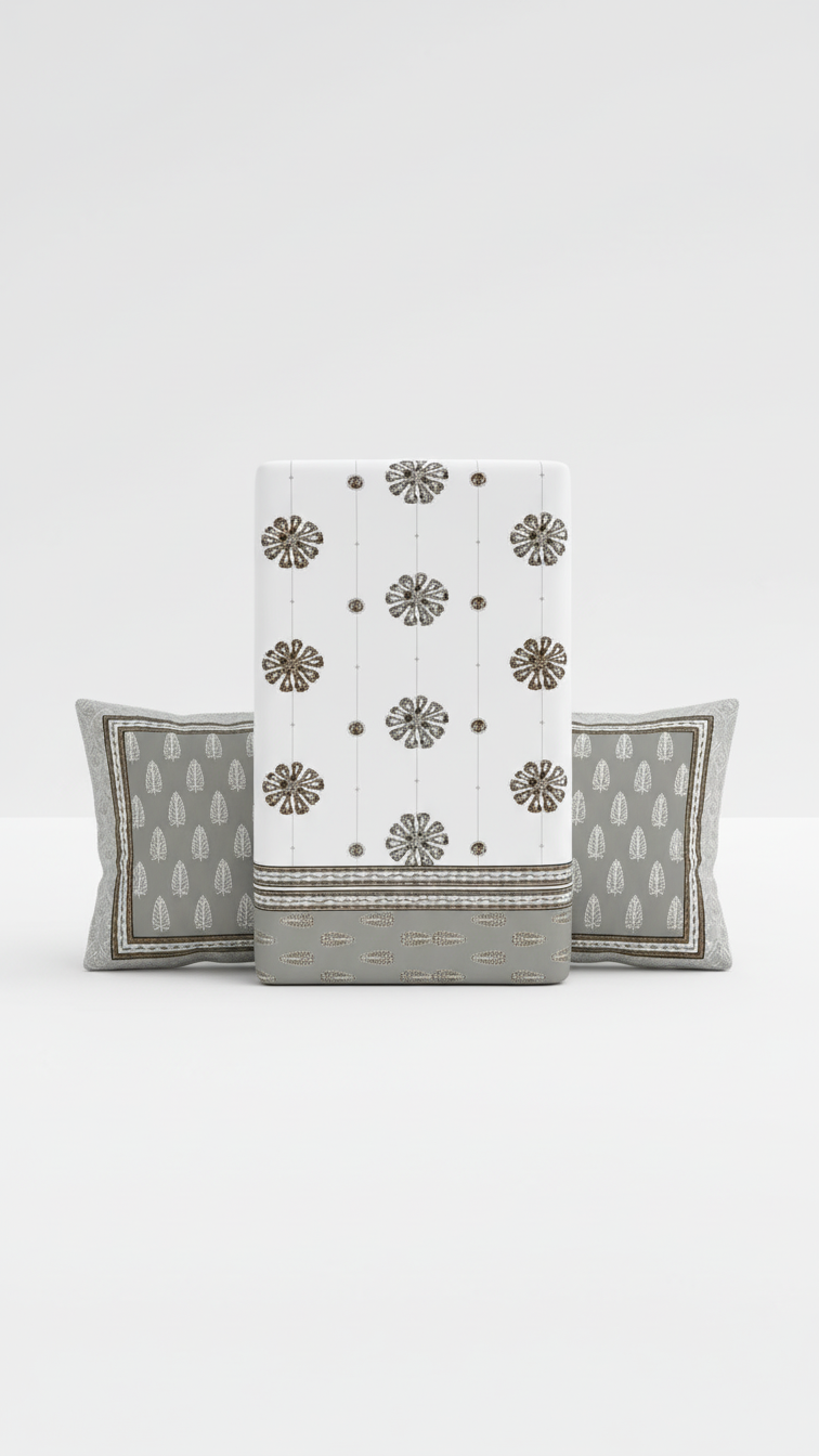 Stuti Grayish Brown on White Bedsheet
