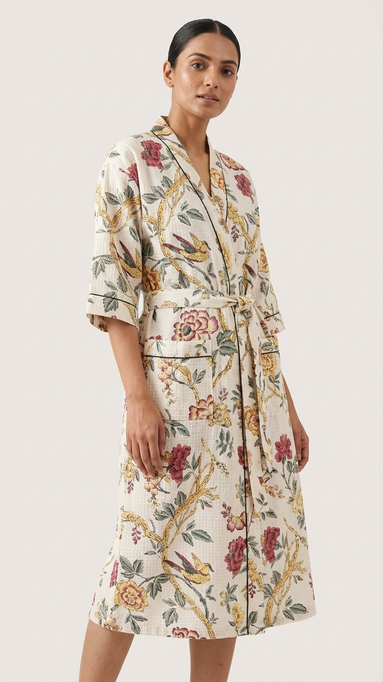 Stuti Garden Bird Waffle Bathrobe