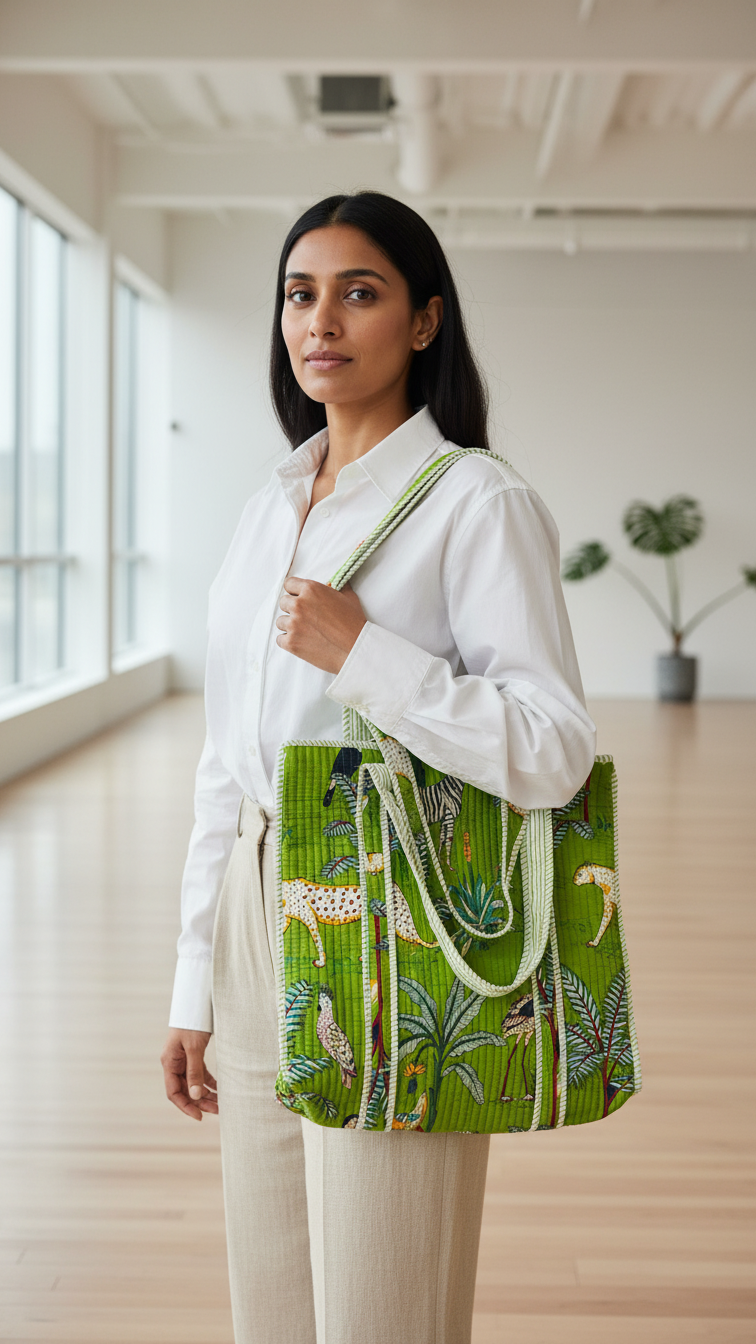 Green Garden Handblock Bag