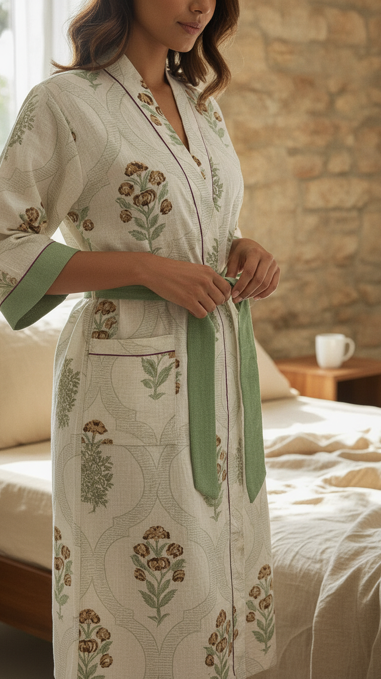 Ivory Grid Waffle Bathrobe