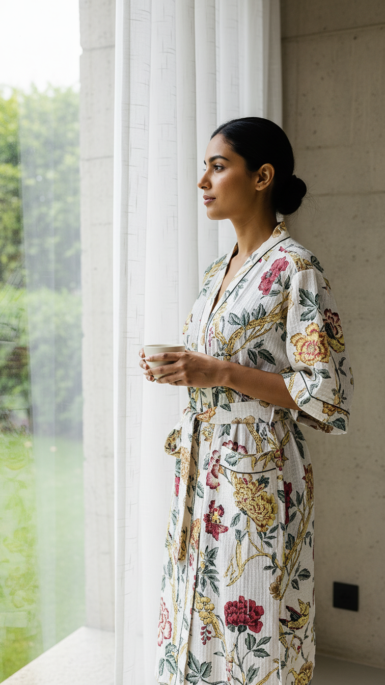 Stuti Garden Bird Waffle Bathrobe