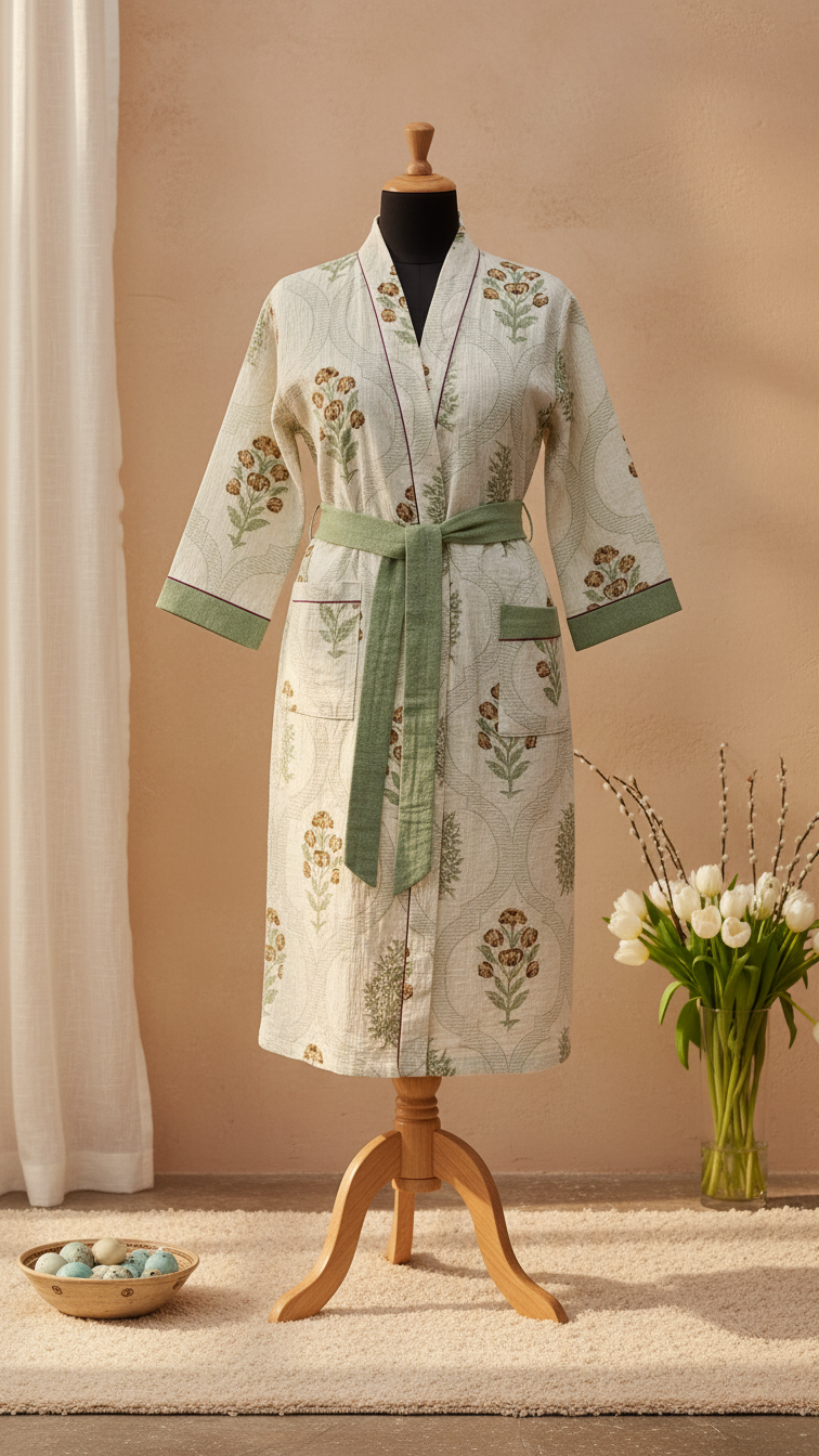 Ivory Grid Waffle Bathrobe