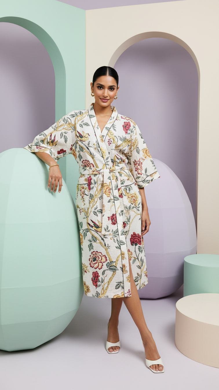 Stuti Garden Bird Waffle Bathrobe