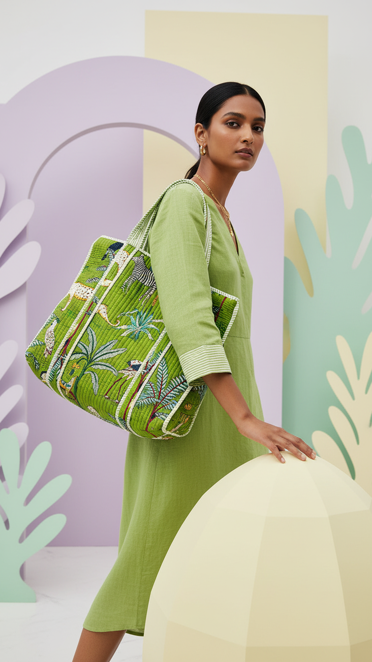 Green Garden Handblock Bag