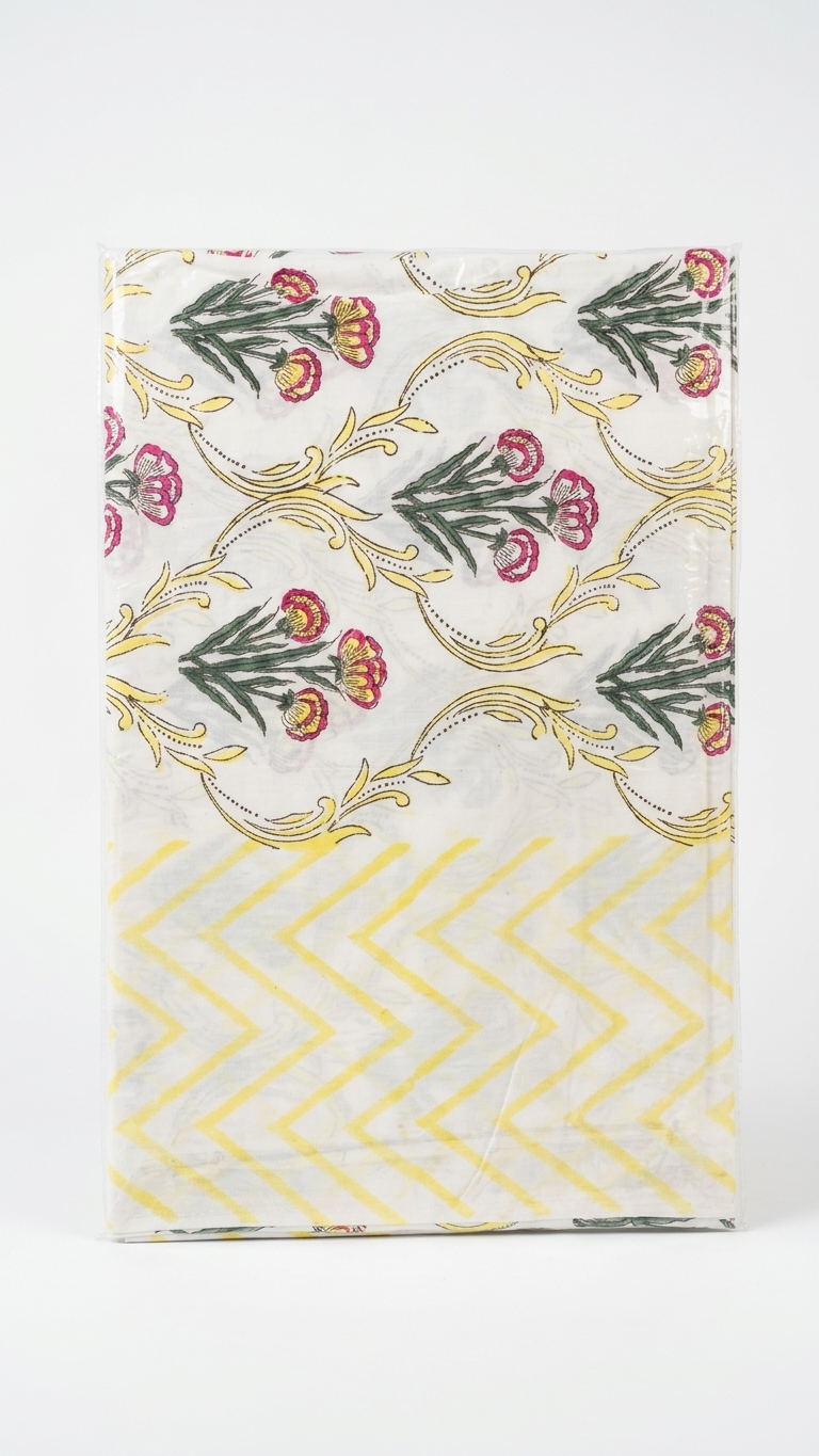 Yellow & White Cotton Percale Bedsheet – Soft & Breathable