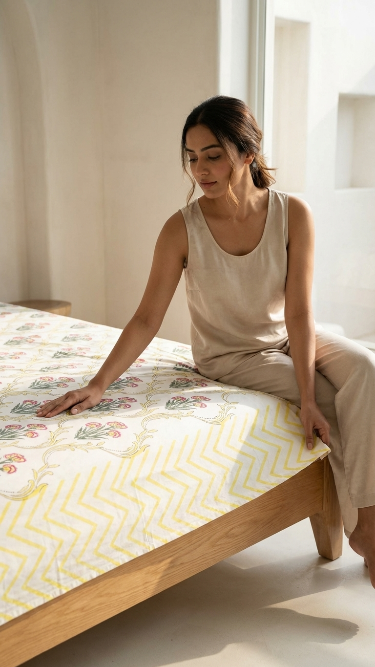 Yellow & White Cotton Percale Bedsheet – Soft & Breathable