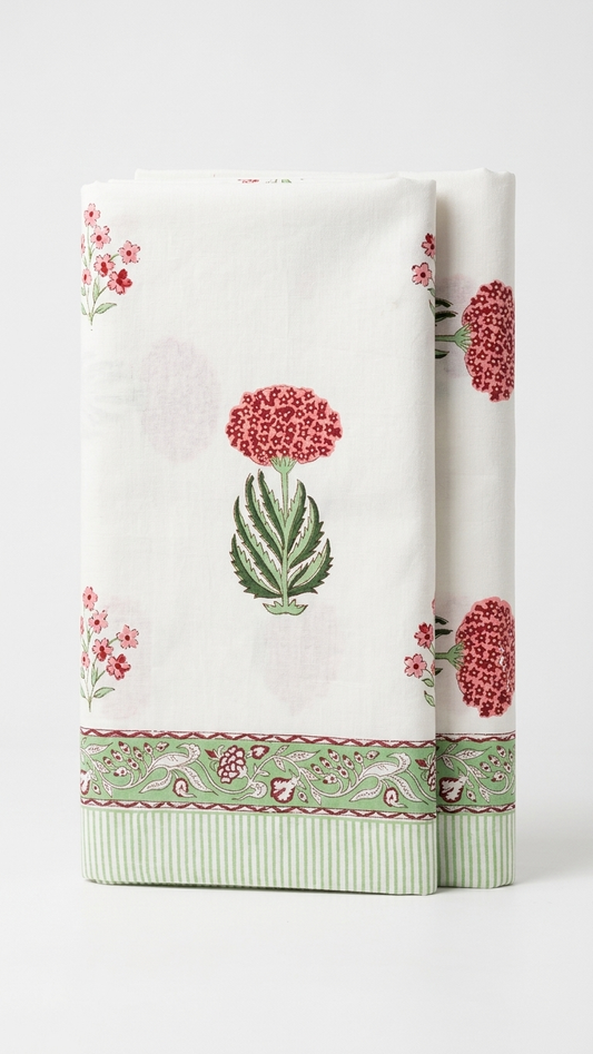 Stuti White & Red Floral Percale Cotton Bedsheet – Cool & Breathable