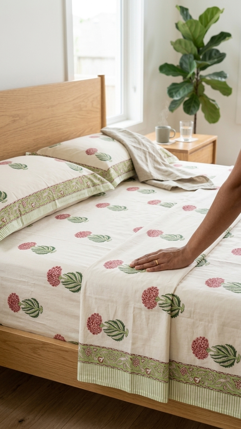 Stuti White & Red Floral Percale Cotton Bedsheet – Cool & Breathable