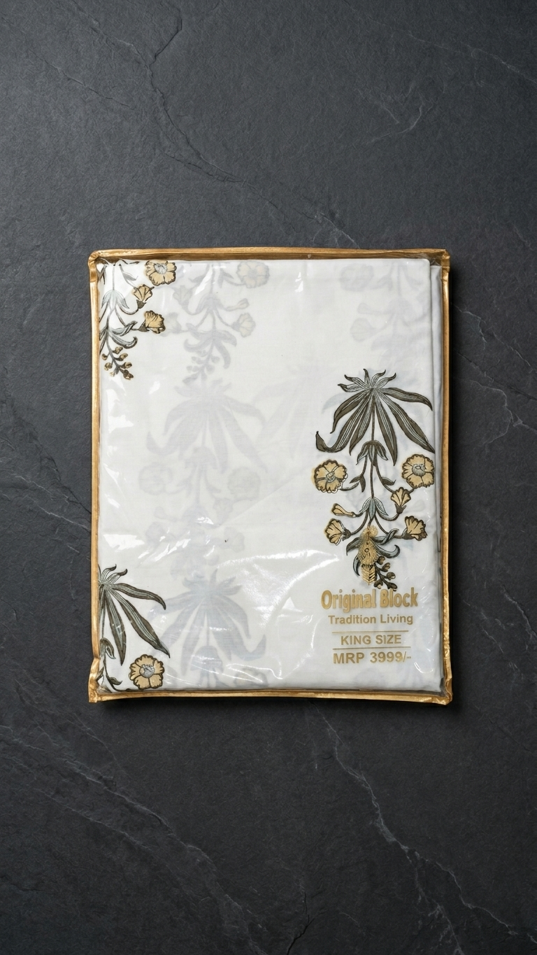 Stuti White & Yellow Floral Percale Cotton Bedsheet – Elegant & Breathable