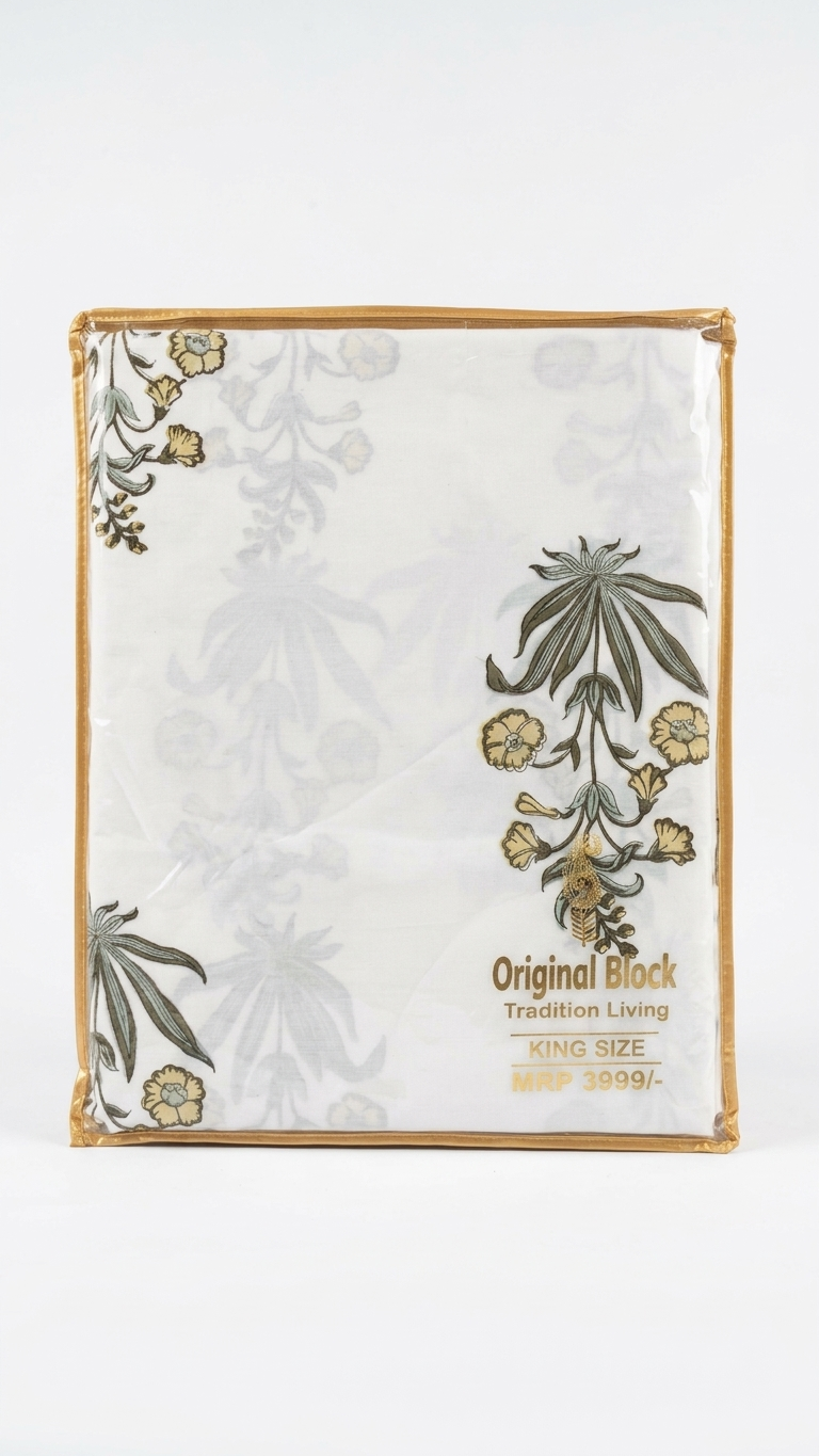 Stuti White & Yellow Floral Percale Cotton Bedsheet – Elegant & Breathable