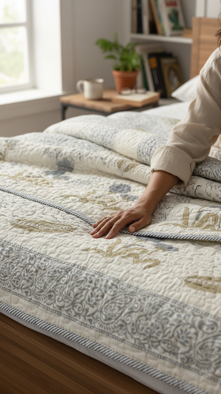Heritage Bloom Handblock Bedcover