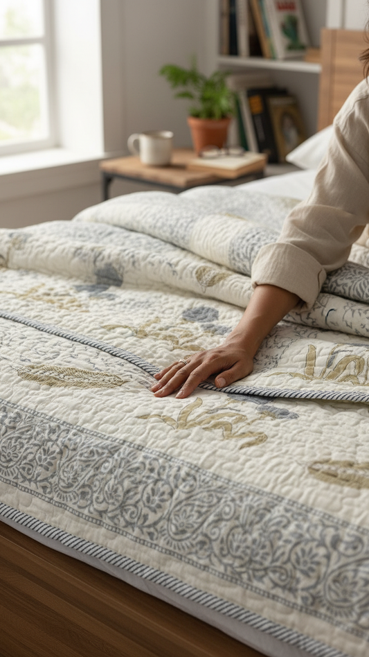 Heritage Bloom Handblock Bedcover