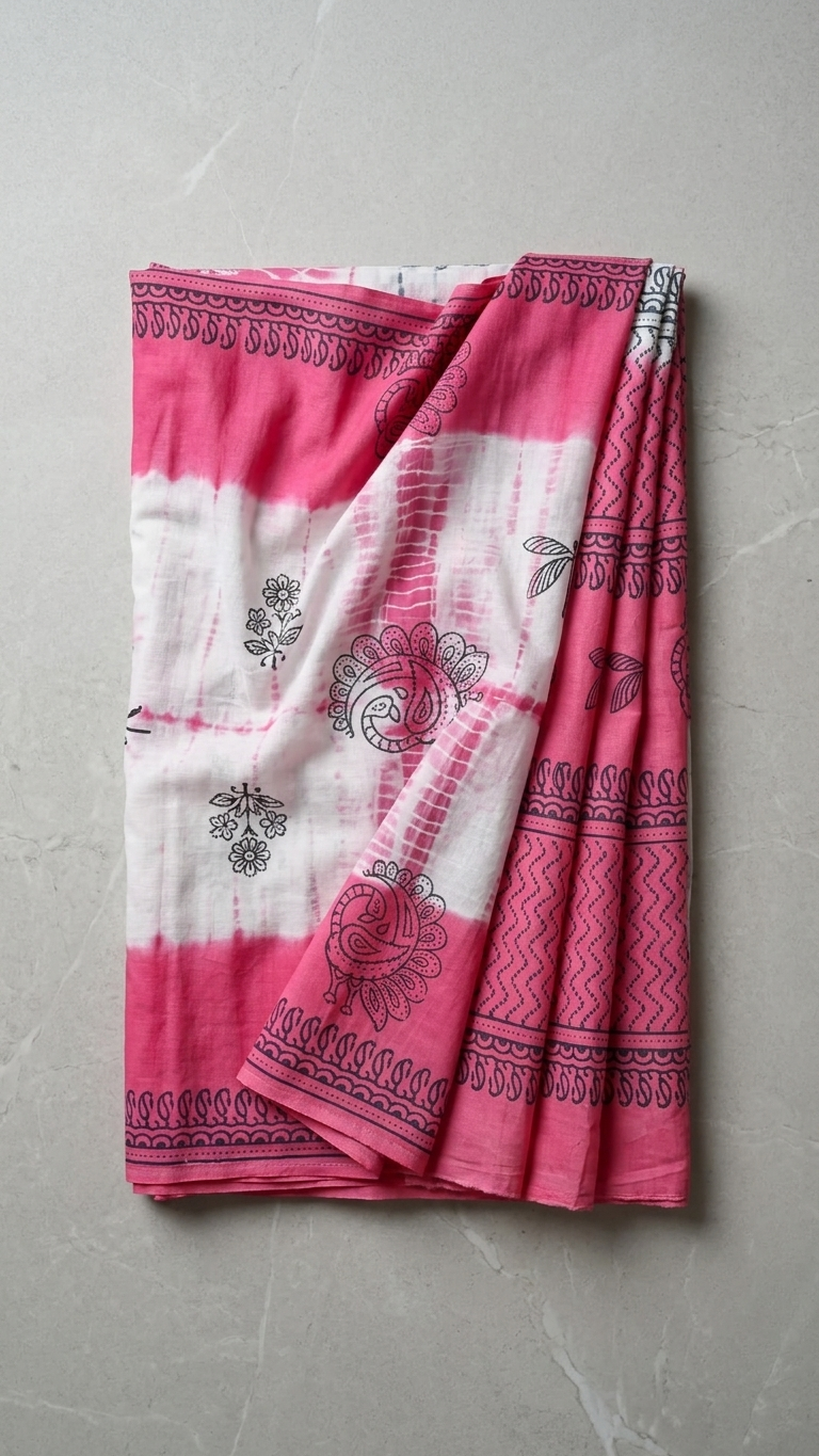 Blush Pink Tie-Dye Mul Cotton Saree