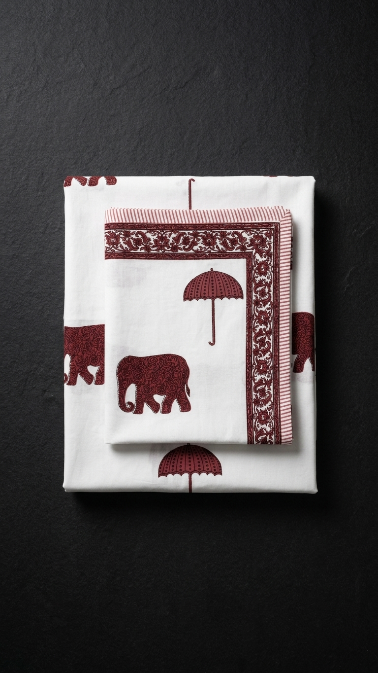 Ivory Red Elephant Bliss Cotton Bedsheet Set