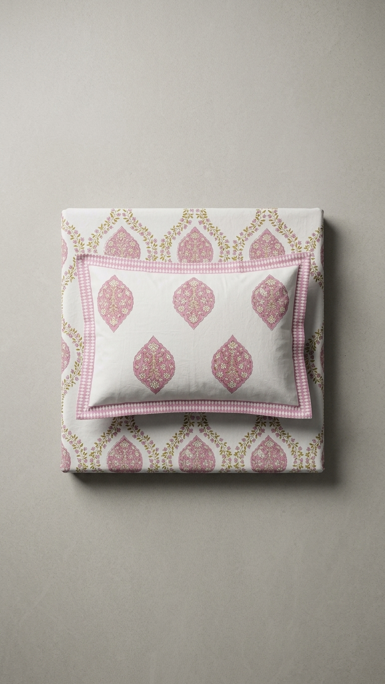 Blush Mughal Buta Cotton Bedsheet Set