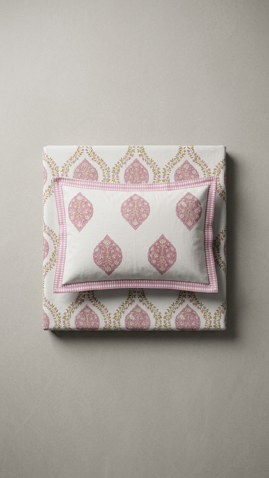 Blush Mughal Buta Cotton Bedsheet Set