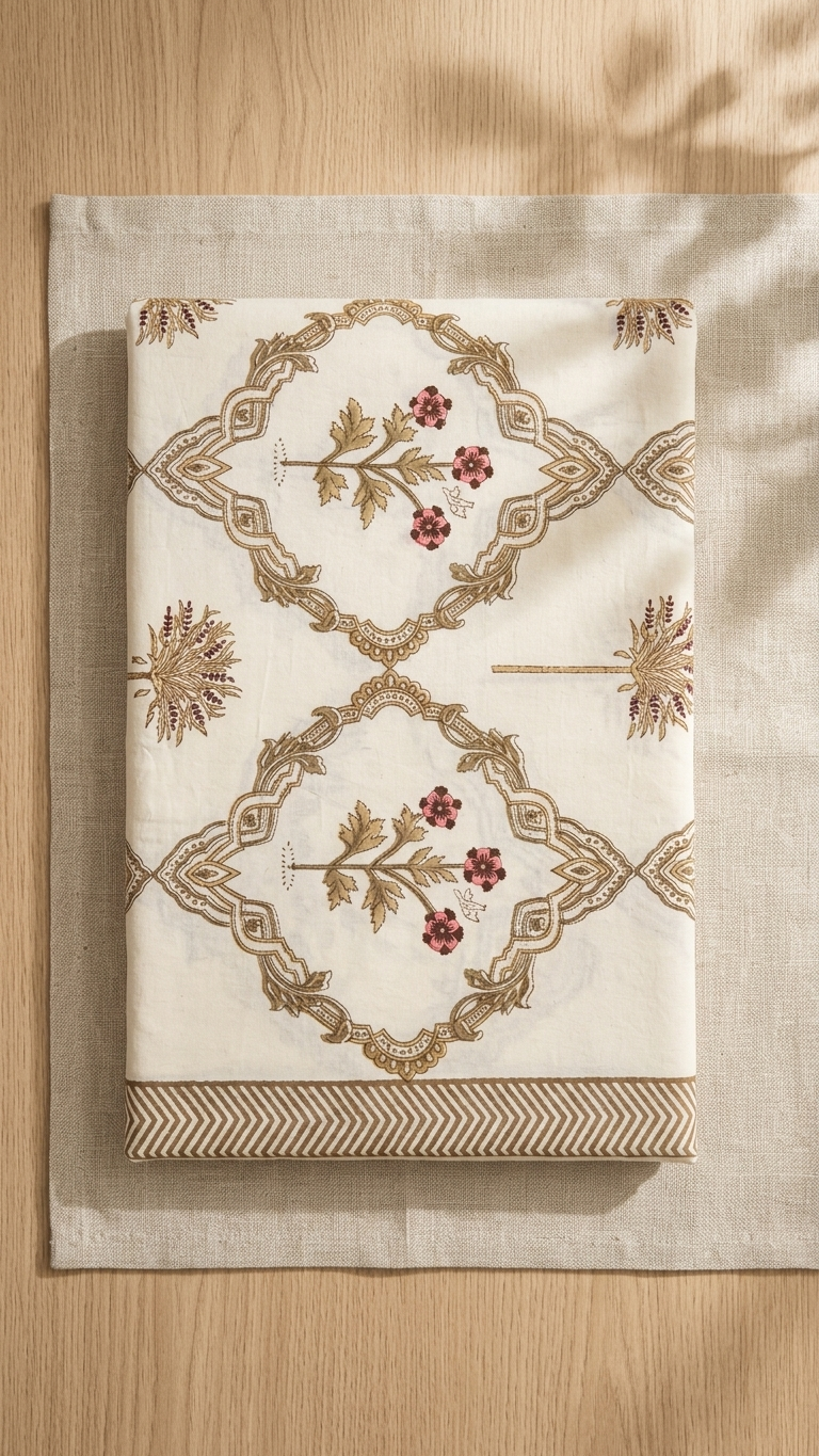 Ivory & Beige Floral Medallion Print Cotton Bedsheet Set