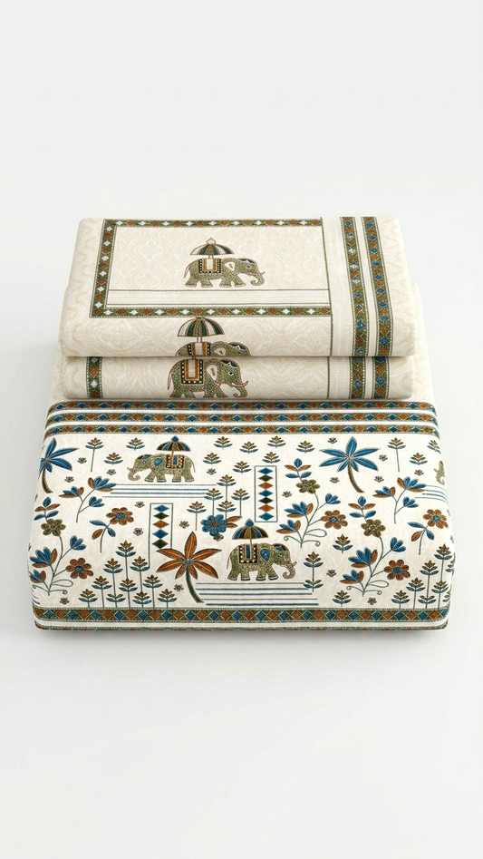 Royal Elephant Block Print Cotton Bedsheet Set