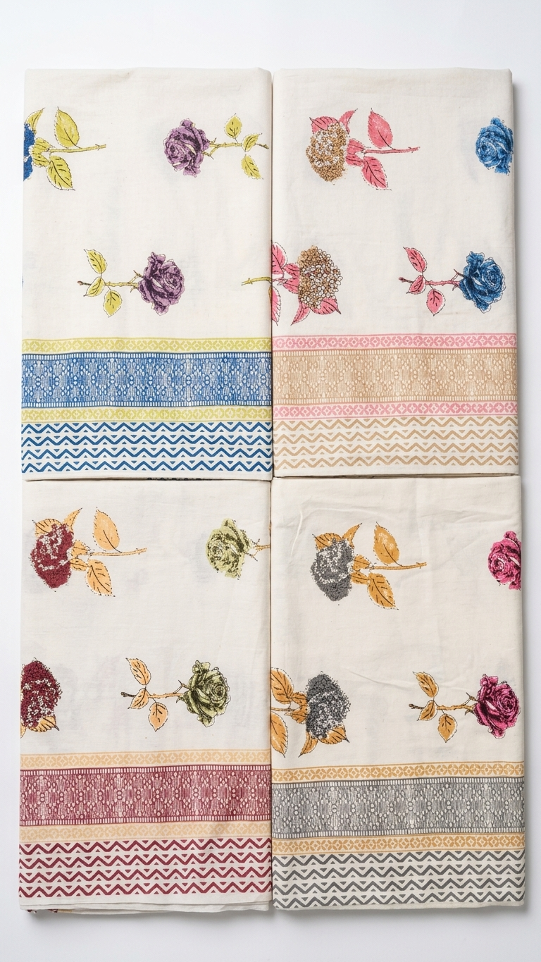 Scattered Rose Block Print Cotton Bedsheet