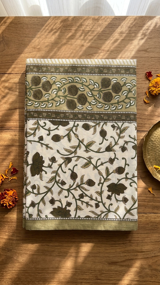 Ivory & Olive Floral Vine Print Cotton Bedsheet Set